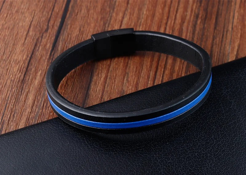 Leather Thin Blue Line Bracelet